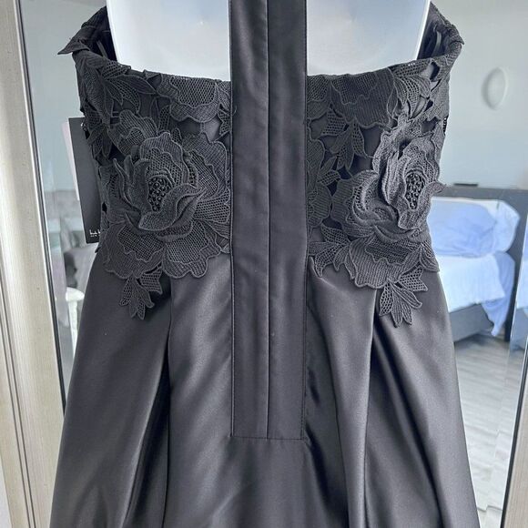NICOLE MILLER NEW YORK High-Low Black Lace And Satin Dress 8 - Picture 7 of 12